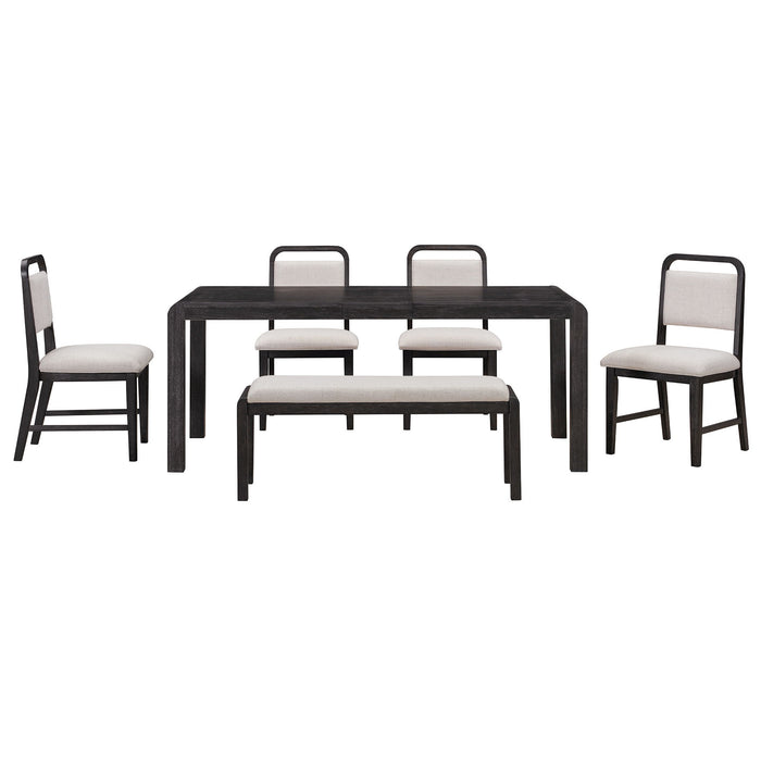 Extendable Dining Table Set With 4 Upholstered Chairs And 1 Bench