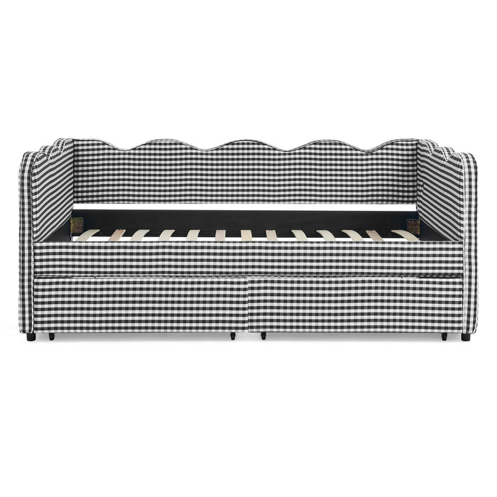 Gingham Daybed With USB Charging Port, Wave-Shaped Design