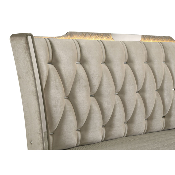 Mika - LED Upholstered Bed With Tufted Wingback Headboard And Ambient Lighting