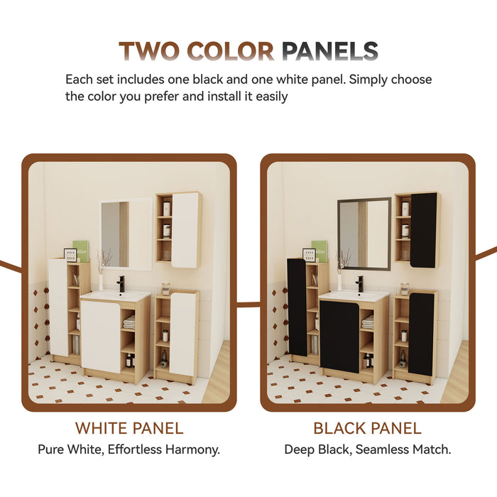 4 Piece Bathroom Vanity Set With Sink, Vanity Combo With Storage Cabinets - Black / Light Oak / White
