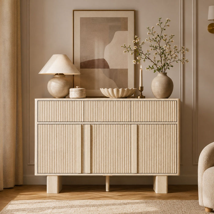 Curved Credenza, Wide Storage Cabinet For Dining Room