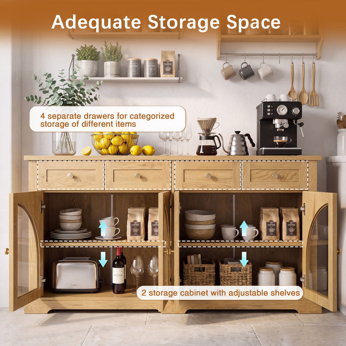 Sideboard Cabinet With 4 Drawers And 4 Arched Glass Doors