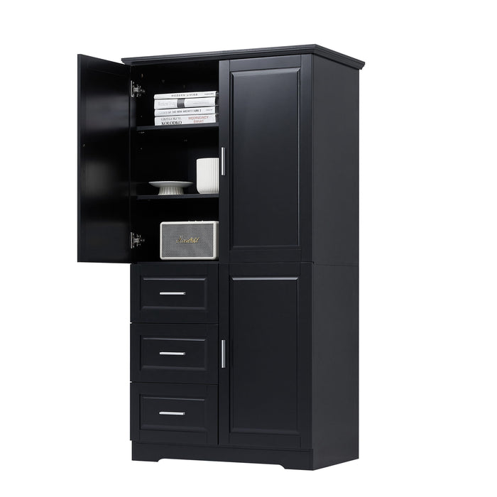 Tall And Wide Storage Cabinet With Doors, 3 Drawers