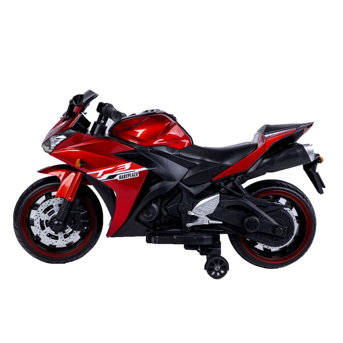 Kids 12V Motorcycle With Training Wheels, Manual Throttle, And Lighting Wheels For Boys And Girls Ages 3-6 - Red