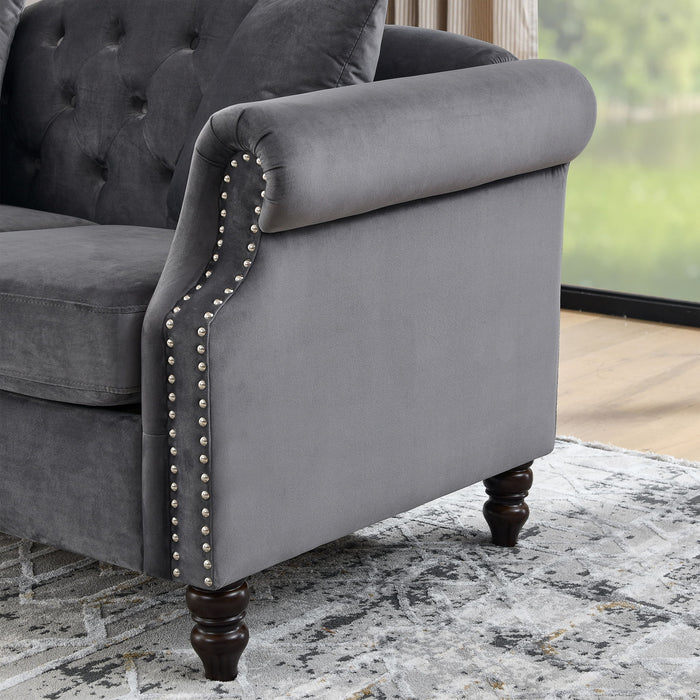 2 Seater Chesterfield Sofa With Rolled Arms And Nailhead Trim For Living Room