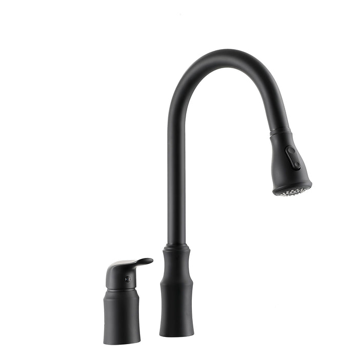 16.9" Kitchen Sink Faucet With Separate Handle And Pull Down Sprayer, Lead Free Brass - Matte Black