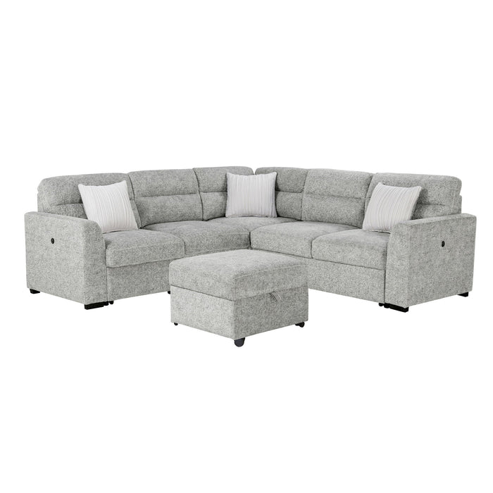 Emiliano - Sectional Sofa With 3 Pillows And Storage Ottoman - Nickel