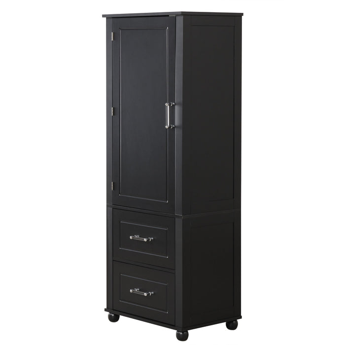 Tall Freestanding Bathroom Storage Cabinet With 2 Drawers And Adjustable Shelf