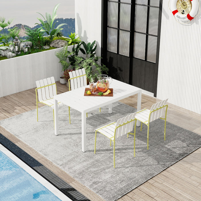4 Piece Set Of Modern Color Block Designed Single Chairs With Long Table