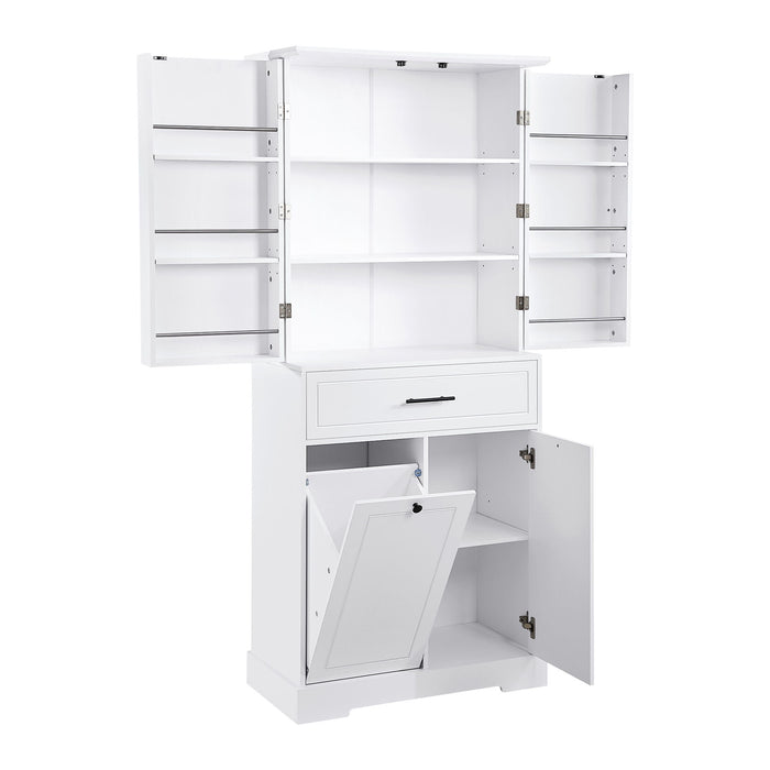 Freestanding Bathroom Storage Cabinet With Doors, Drawers, And Tilt Out Laundry Hamper - White