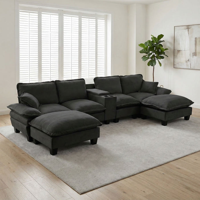 Modular Cloud Couch Sofa With Cup Holders & Storage, USB Port