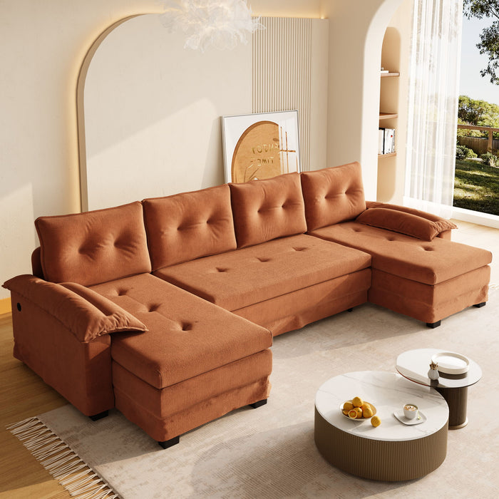 U-Shaped Sleeper Sofa With Pull Out Bed, Removable Armrests & USB Ports For Living Room