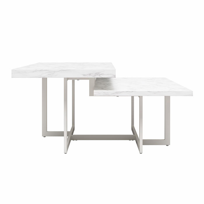 Brielle - Coffee Table, 2 Tiered Design - White Marble