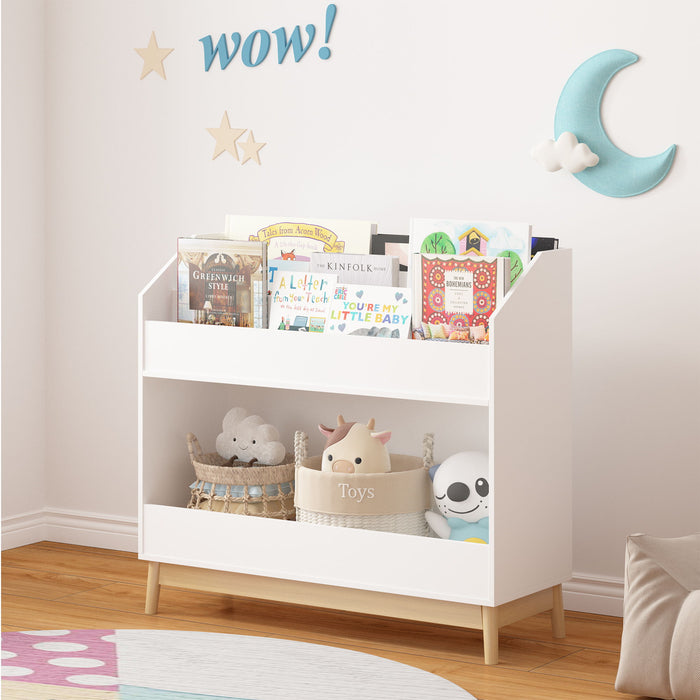 Bookcase Organizer With Storage, 3 Tier Toddler Book Display Shelf For Playroom - White
