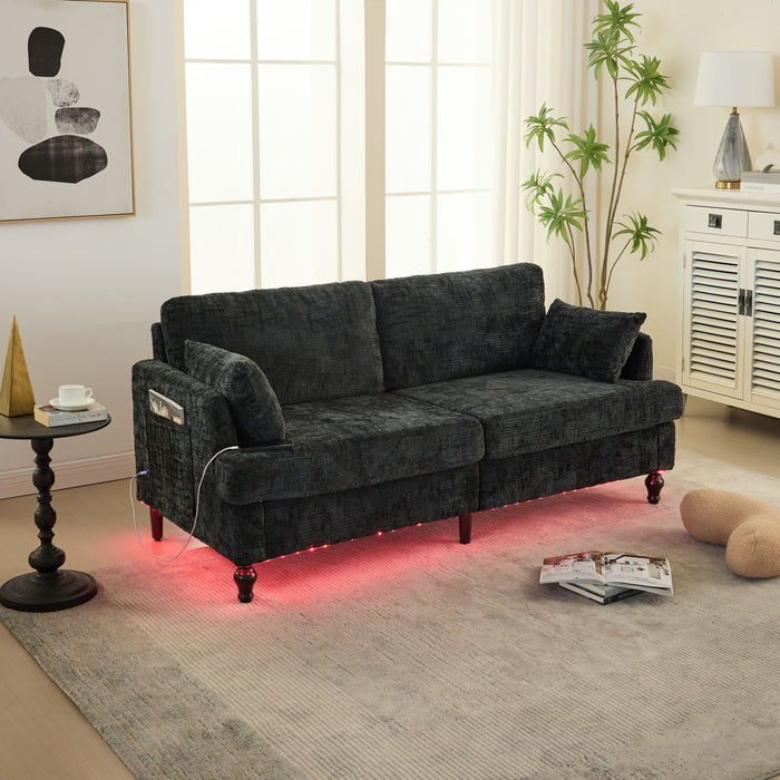 Chenille 2 Seater Sofa With LED Light, USB Charging Port, And Storage Bag