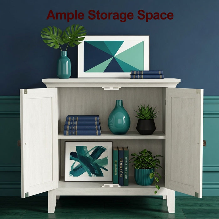 2 Door Buffet Cabinet With Adjustable Shelves - Matte White / Grayish