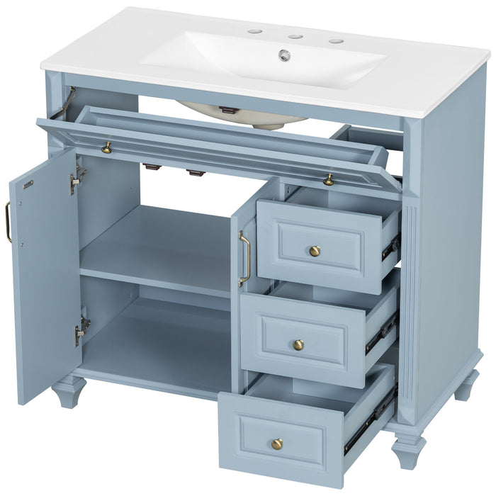 Modern Bathroom Vanity With Sink, 3 Drawers & 2 Doors
