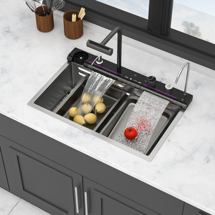 30" Single Bowl Kitchen Sink With Smart LED Faucet