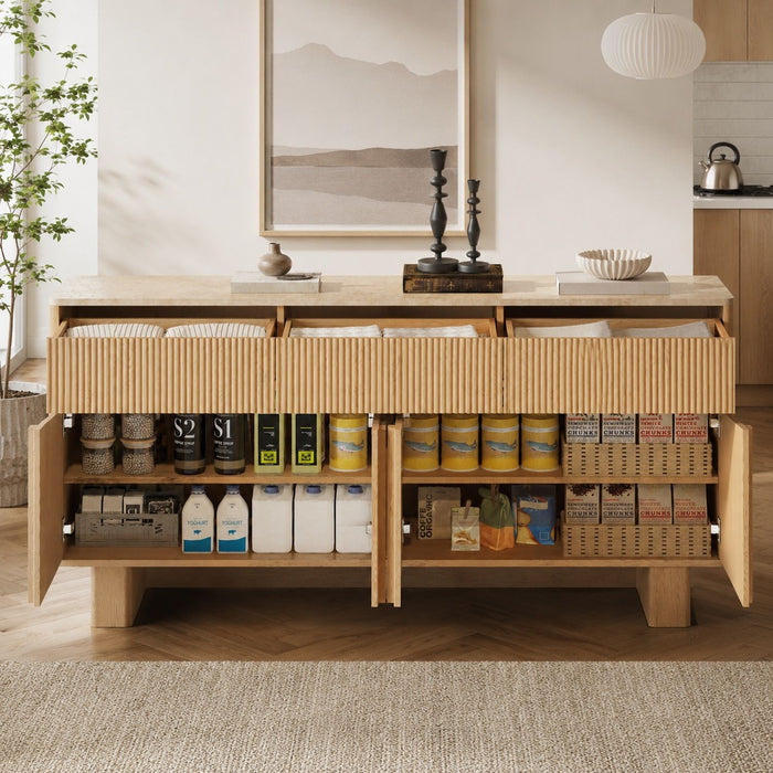 Sideboard Buffet Cabinet With 3 Drawers And 4 Doors For Dining Room