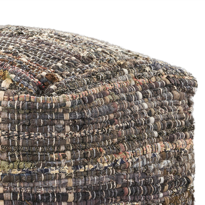 Koki - Handcrafted Fabric Pouf Recycled Denim And Paper Chindi - Khaki