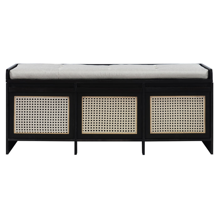 Entryway Shoe Bench With Drawers & Button Tufted Cushion
