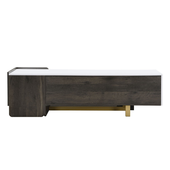 TV Stand With 1 Drawer, 2 Cabinets And Adjustable Shelves
