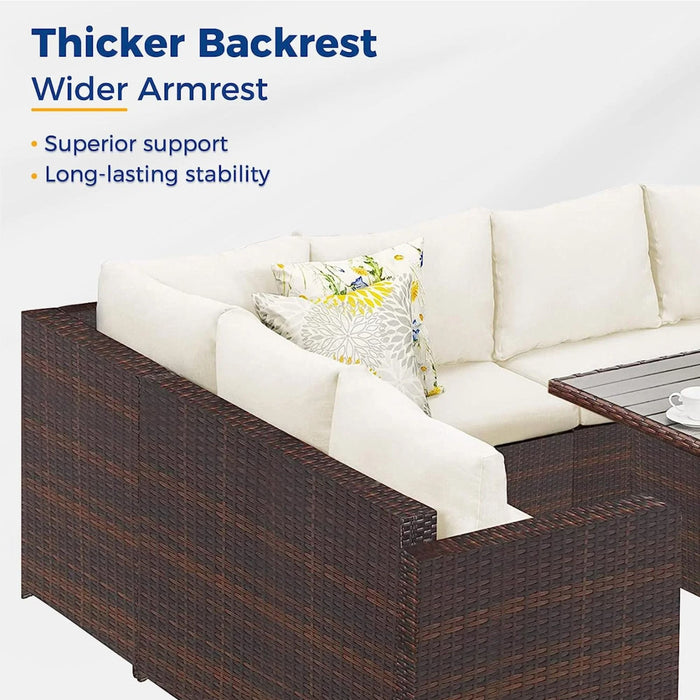 7 Piece Outdoor Dining Set With Cushions, Modular Sectional Sofa And Table