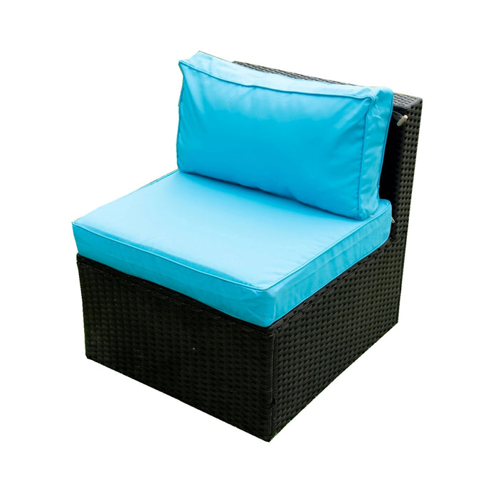 5 Pieces Rattan Sectional Outdoor Furniture Cushioned U Sof Set With 2 Pillow - Black / Blue