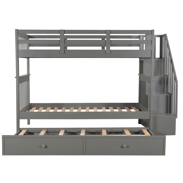 Stairway Bunk Bed With Storage And Guard Rail For Bedroom