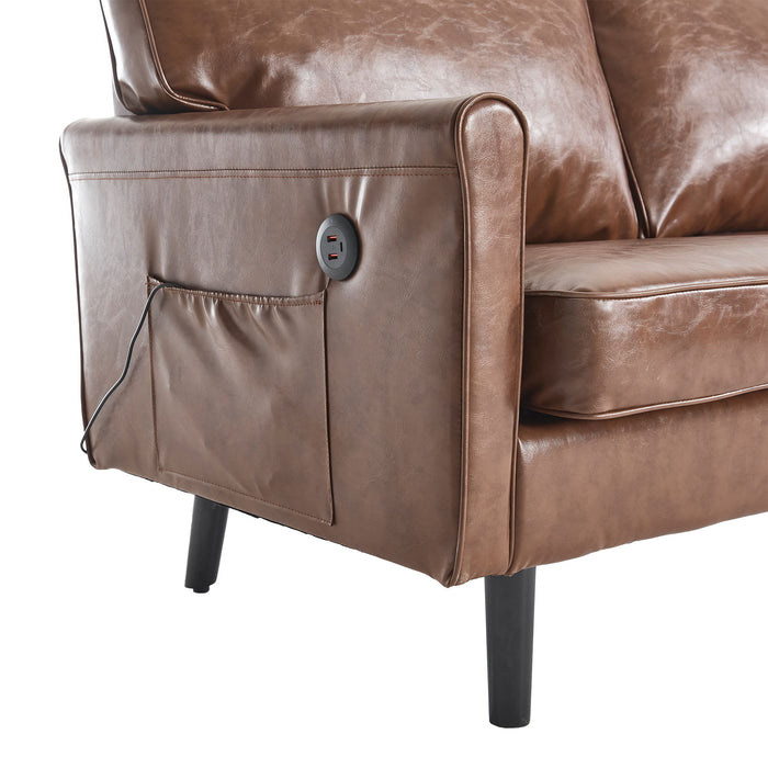 Mid Century Modern Loveseat Sofa With USB Ports, Removable Pillow Cover