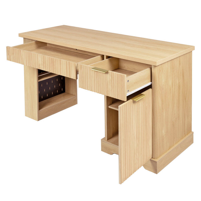 Modern Fluted Office Desk With Storage Cabinet
