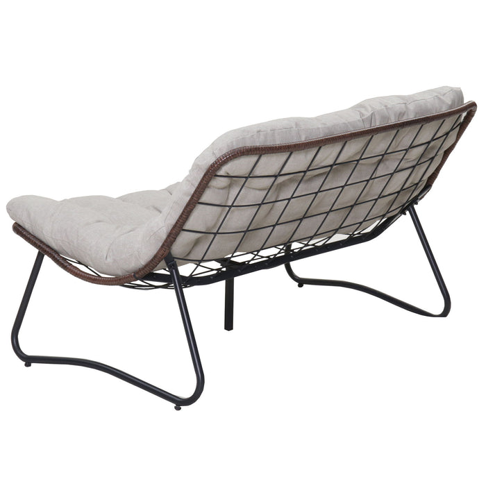 Patio Loveseat Sofa With Extra Thick Tufted Cushion - Brown