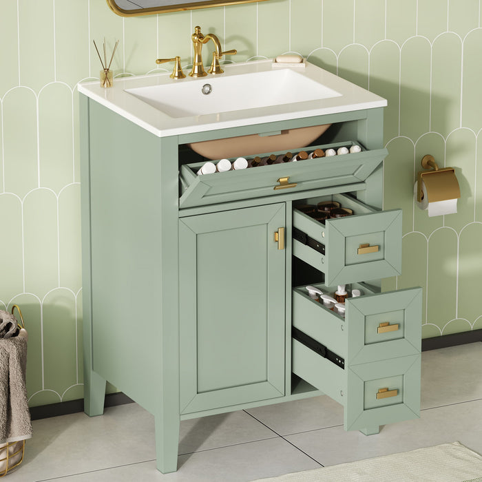 Bathroom Vanity With Sink, 3 Drawers & Cabinet With 2 Tier Door Storage Rack, Soft Close Doors & Drawers
