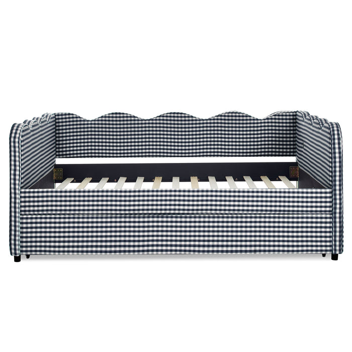 Gingham Daybed With USB Charging Port, Wave-Shaped Design