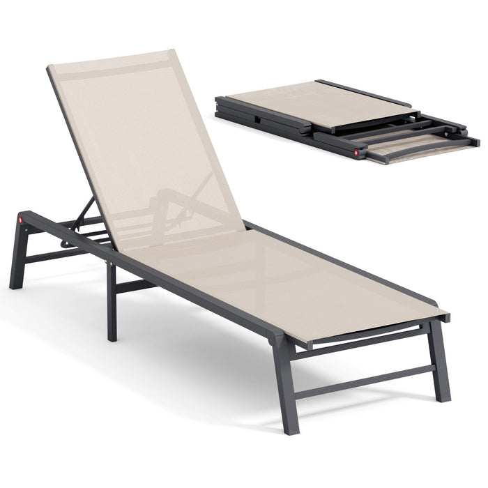 Outdoor Chaise Lounge & Adjustable Backrest (Set of 2) - Beige