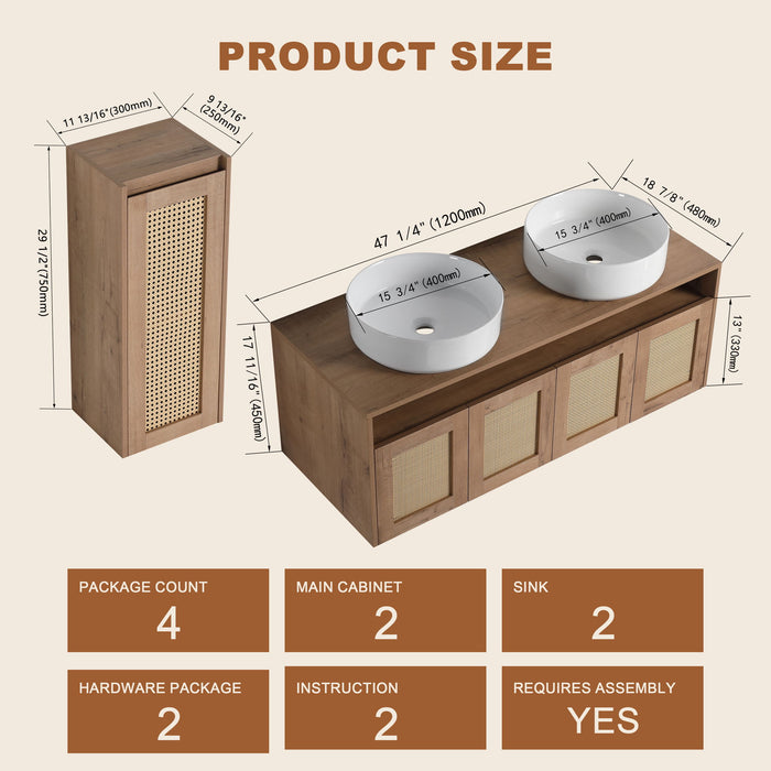 Bathroom Vanity With Art Sink And Side Cabinet, Float Mounting Design