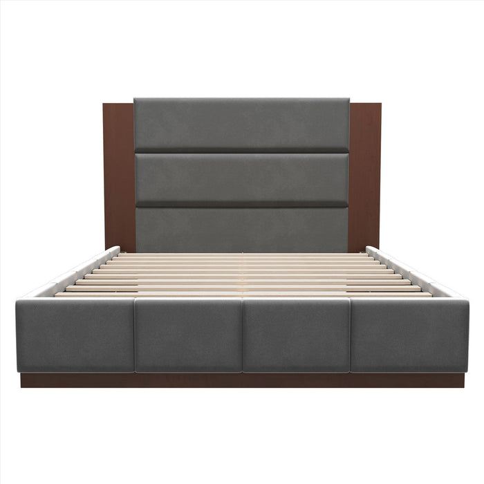 Modern Upholstered Platform Bed With Extended Headboard