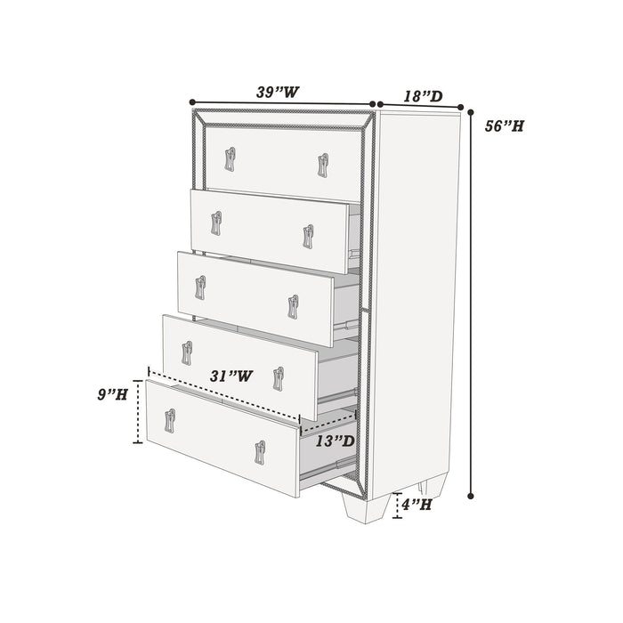 5 Drawer Chest Bedroom Furniture - Silver