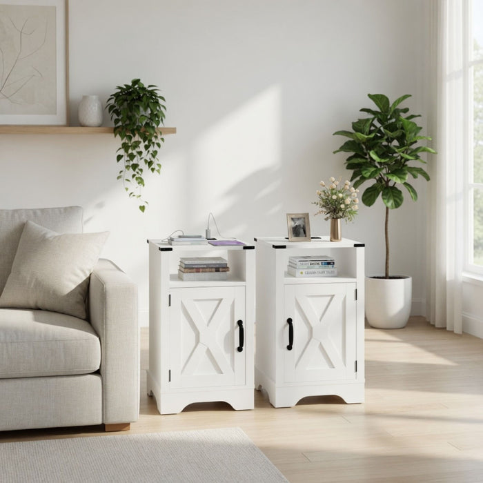 Farmhouse Nightstand, Charging Station & Storage