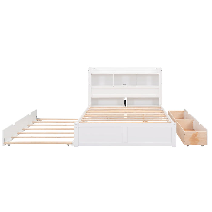 Storage Platform Bed With Pull Out Shelves, Trundle, And 2 Drawers