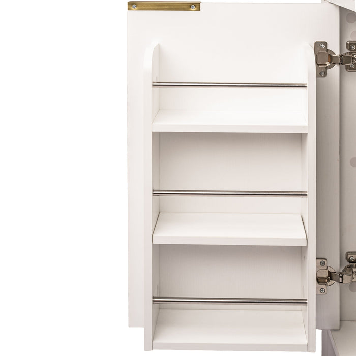 Fluted Tall Arched Pantry Cabinet With Adjustable Shelves, Glass Door & Hidden Drawer For Kitchen