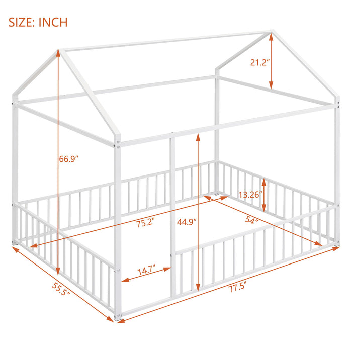 Metal Bed House Bed Frame With Fence