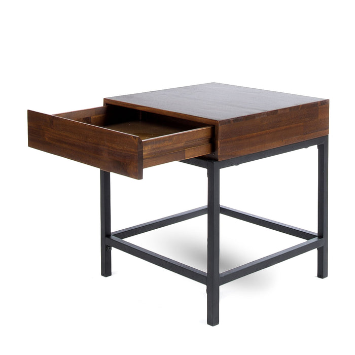 Industrial Style Storage Side Table With Iron Frame - Dark Oak