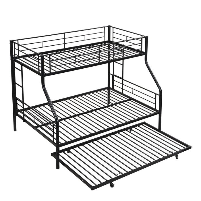 Twin Over Full Modern Metal Bunk Bed With Trundle - Black