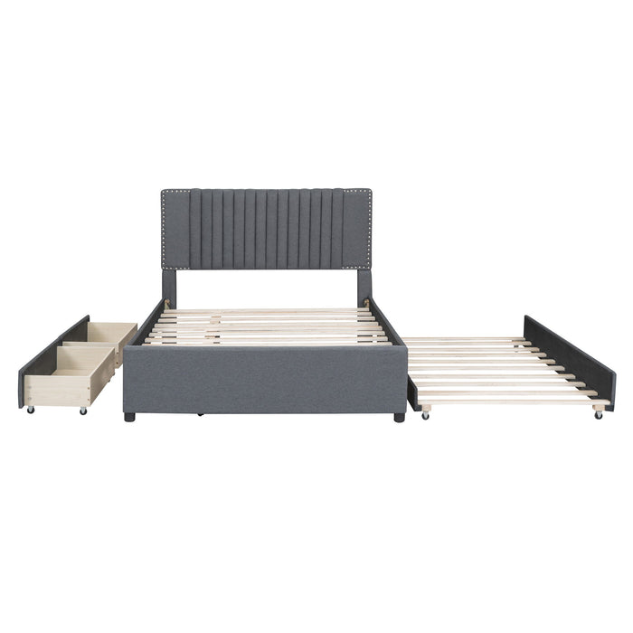 Upholstered Platform Bed With Drawers, Classic Headboard Design
