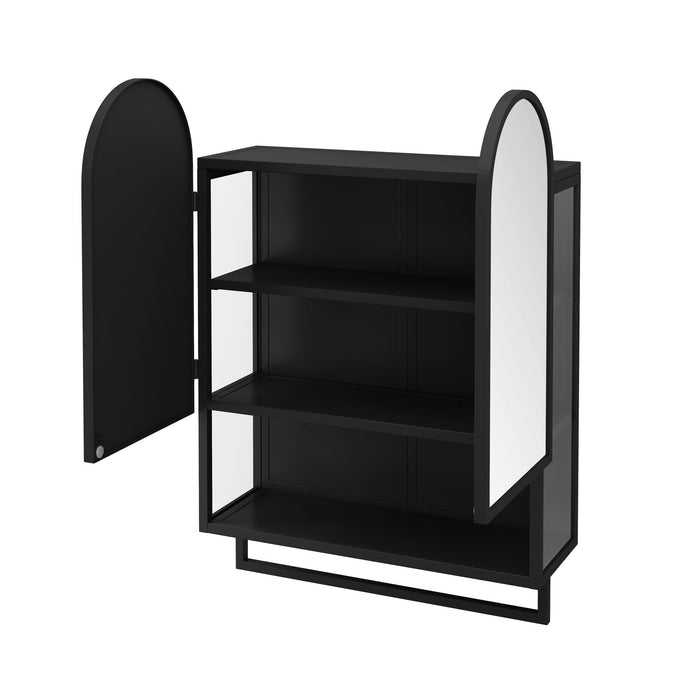 Double Arched Mirror Wall Cabinet With 2 Doors, Featuring Adjustable Shelves And Towel Rack