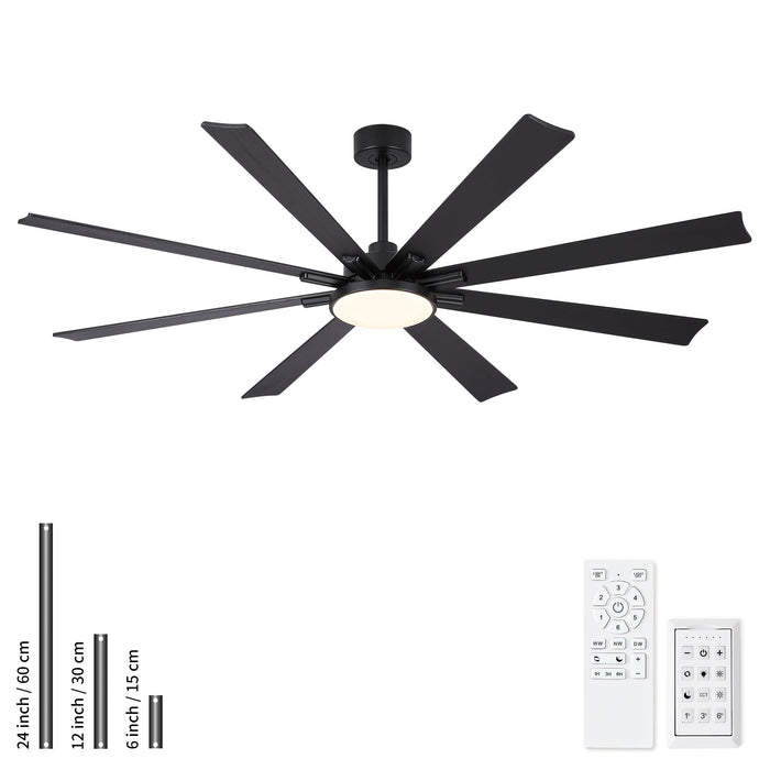 Large Ceiling Fan With Dimmable LED Light 8 Blades Remote Control, Reversible DC Motor