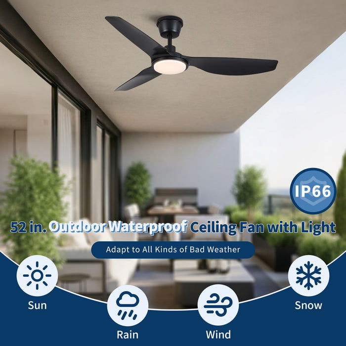 Outdoor Waterproof Ceiling Fan With Light And Quiet DC Motor, Blades For Bedroom - Black