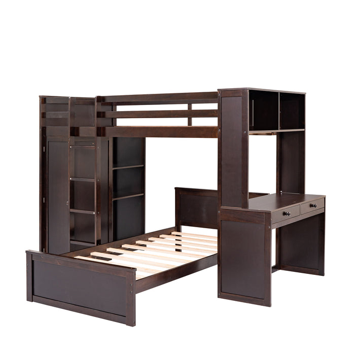 Loft Bed With A Stand Alone Bed, Shelves, Desk, And Wardrobe