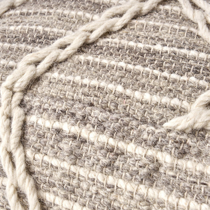 Modern Wool Rope Square Pouf Ottoman Floor Cushion - Gray / Ivory